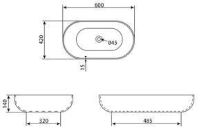 Sapho Sapho, CALEO keramické umývadlo na dosku, 60x42cm, mramor portoro, CA590PT