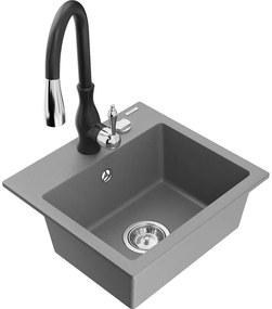 Mexen Milo, 1-komorový granitový drez 435x410x171 mm a drezová batéria Savita, šedá, 6505-71-672601-70
