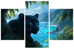 Obraz - Čierny panter v džungli (90x60 cm)