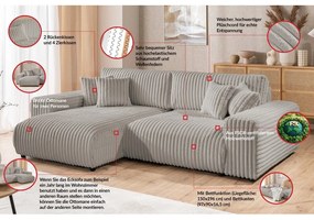 Svetlosivá menčestrová rozkladacia/s úložným priestorom rohová pohovka (ľavý roh) Sarina – Ropez