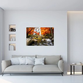Obraz - Vodopády v jesennej krajine, oranžový (90x60 cm)