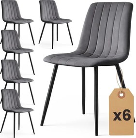 Sada šiestich jedálenských stoličiek LIVO zamatové, grafitové / čierne nohy (6 ks)