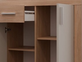 Komoda Pico, 130 cm, dub jantárový/béžová kašmír, s osvetlením