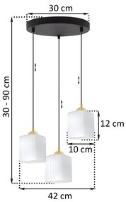 Závesné svietidlo Riffle Square, 3x biele sklenené tienidlo, b/g, o