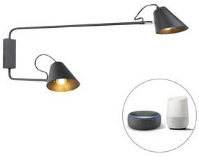 Inteligentná nástenná lampa čierna 2-svetlá nastaviteľná vrátane Wifi A60 - Lune
