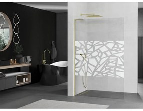 Mexen Kioto L, sprchová zástena Walk-In 100 x 200 cm, 8mm číre sklo biely vzor, zlatý matný profil, 800-100-103-55-85