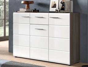 Komoda so zásuvkou Salsa, 120 cm, sivý dub/biely lesk