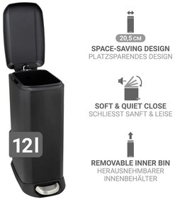 Matne čierny pedálový oceľový odpadkový kôš 12 l Design – Wenko