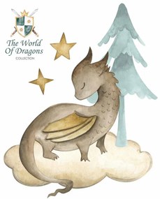Gario Detská nálepka na stenu The world of dragons - drak na obláčiku a strom Rozmery: 120 x 95 cm