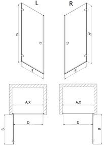 Mexen, Mexen Lunar-B výklopné pravé sprchové dvere 95 cm, transparentné, pištoľový kov - 832-095-000-95-00-P