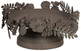 Hnedý kovový svietnik s patinou a kvetmi - Ø 21 * 13 cm