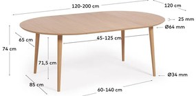 Rozkladací jedálenský stôl v dekore duba v prírodnej farbe ø 120 cm Oqui – Kave Home