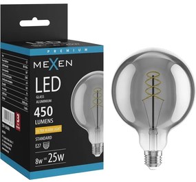 Mexen Vintis, LED žiarovka špirála E27, G125, 8W, Teplá - 2200K, 450 lm, dymová - L168-E27-0822-70