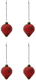 House Doctor Sklenená vianočná ozdoba Hinda Red – set 4 ks
