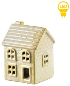 Keramický LED domeček Hytte 8,4 cm béžový