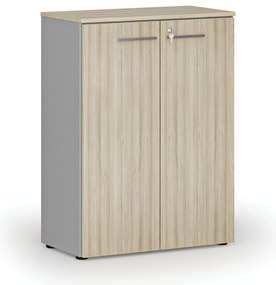 Kancelárska skriňa s dverami PRIMO GRAY, 800 x 420 x 1087 mm, sivá/dub prírodný