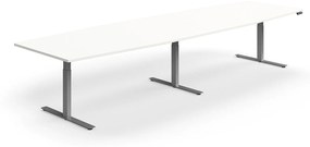 Výškovo nastaviteľný rokovací stôl QBUS, ovál, 4000x1200 mm, strieborný rám, biela
