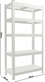 CH 5- policový kovový úložný regál Tosca IV. 180 x 90 x 30 cm