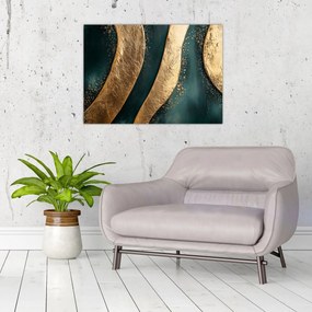 Obraz - Zelená abstrakcia so zlatom I. (70x50 cm)