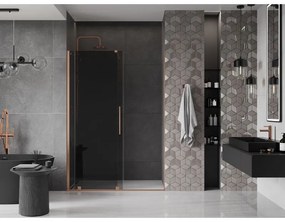 Mexen Velar, posuvné sprchové dvere do otvoru 130 cm, 8mm šedé sklo, medená matná, 871-130-000-41-65