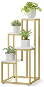 Stojan na kvety so štyrmi policami - mramor / zlaté nohy