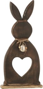Hnedá dekorácia králik z mangového dreva so srdiečkom - 17*3,5*50 cm