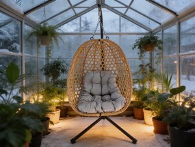 CH SKLADACIA ZÁVESNÁ STOLIČKA FARON – PRÍRODNÁ, ŠEDÝ VANKÚŠ, ČIERNY RÁM