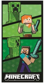 Bavlnená plážová osuška Minecraft – motív Creeper Fight × Alex a Steve - 100% bavlna - 70 x 140 cm