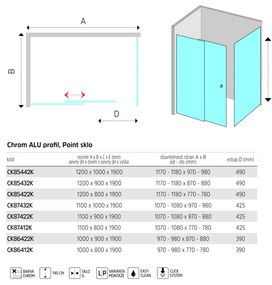Mereo Mereo, Sprchový kút, Lima, obdĺžnik, zasúvacie dvere a pevný diel, L / P, chróm ALU, sklo Point, MER-CK85432K
