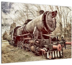 Historický sklenený obraz lokomotívy (70x50 cm)