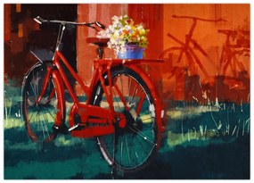 Sklenený obraz červeného kolesa, akrylová maľba (70x50 cm)