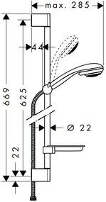 Hansgrohe Crometta 85, sprchová sada Vario so sprchovou tyčou 65 cm a miskou na mydlo, chrómová, HAN-27764000