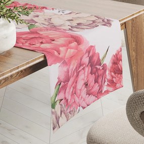Biante Bavlnený behúň na stôl Sandra SA-746 Veľké ružovo-béžové pivonky na bielom 20x140 cm