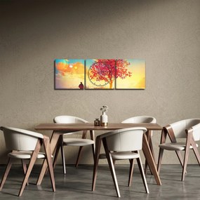 Obraz stromu na kopci (s hodinami) (90x30 cm)