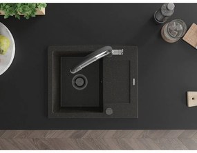 Mexen Enzo, granitový drez 576x465x174 mm, 1-komorový a drezová batéria Duo, čierna-zlatá metalíza, 6506-75-671701-07-B