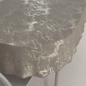 Biante Veľký zamatový oválny obrus Isabela IBL-019 Zlatý/dymový mramor na sivobéžovom 260x320 cm