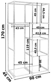 Textilná šatníková skriňa so 4 policami Mira čierna
