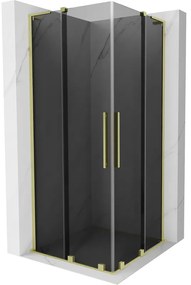 Mexen Velar L Duo, sprchový kút s posuvnými dverami 80 x 80 cm, 8mm šedé sklo, zlatá matná, 871-080-080-02-43-55