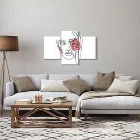 Obraz - Line art tvár s ružou (90x60 cm)