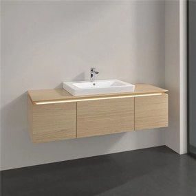 VILLEROY &amp; BOCH Legato závesná skrinka pod umývadlo (umývadlo v strede), 3 zásuvky, s LED osvetlením, 1400 x 500 x 380 mm, Nordic Oak, B684L0VJ