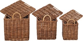 Sada 3ks hnedý prútený kôš s vekom a ušami – 49*43*49,5 / 42*35*42/ 35*42*37cm