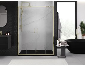 Mexen Exo, posuvné dvojité sprchové dvere 150 cm, číre sklo, zlatá, 8152-150-000-50-00