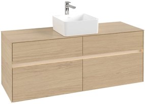 VILLEROY &amp; BOCH Collaro závesná skrinka pod umývadlo na dosku (umývadlo v strede), 4 zásuvky, s LED osvetlením, 1400 x 500 x 548 mm, Nordic Oak, C045B0VJ