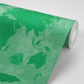 Samolepiaca tapeta rustikálna mapa sveta v zelenej farbe - 375x250