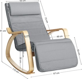 Hojdacie kreslo, relaxačné kreslo, 5-stupňová polohovateľná opierka nôh, svetlo šedé