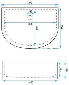 Rea Clara, umývadlo na dosku 400x350x130 mm, biela lesklá, REA-U0631