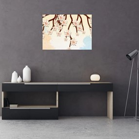 Sklenený obraz - Kvety na vetvách, farebné (70x50 cm)