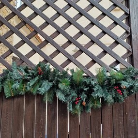 DECOLED 3D umelý vianočný veniec z borovicového ihličia, šišiek a bobúľ, 200 × 30 cm