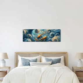 Obraz - Zlaté rybky (s hodinami) (90x30 cm)