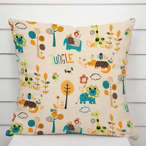 Biante Detská bavlnená obliečka na vankúš Sandra SA-008 Tyrkysové a oranžové zvieratká z džungle 70 x 90 cm